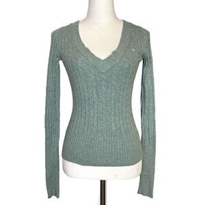 Vintage American Eagle Womens Y2K Cable Knit Sweater Size XS Green Preppy
